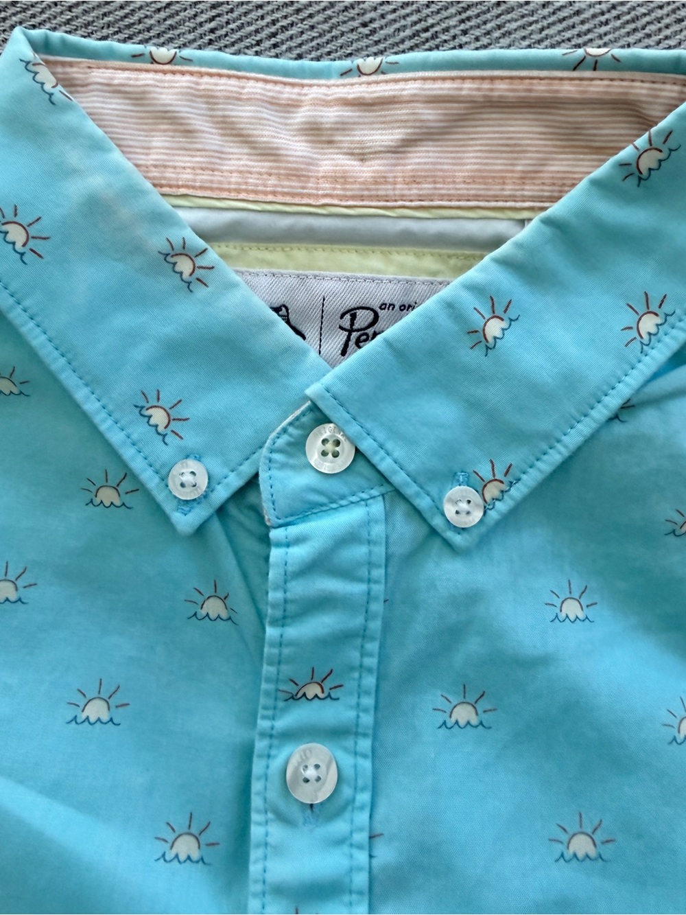 Original Penguin by Munsingwear,Aqua Sun-Print Men's Short Sleeve Button-Down